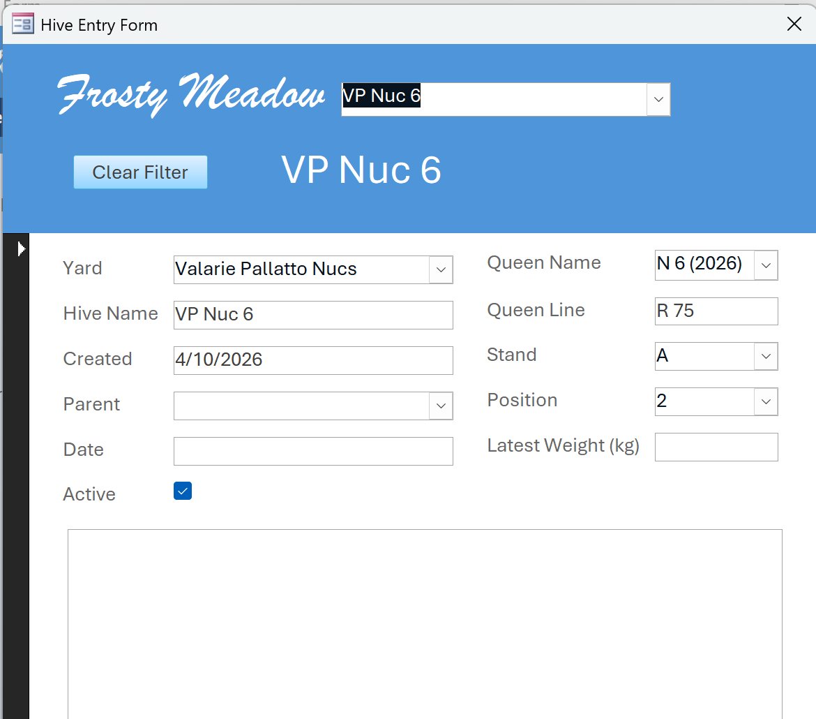Hive Entry Form showing VP Nuc 6